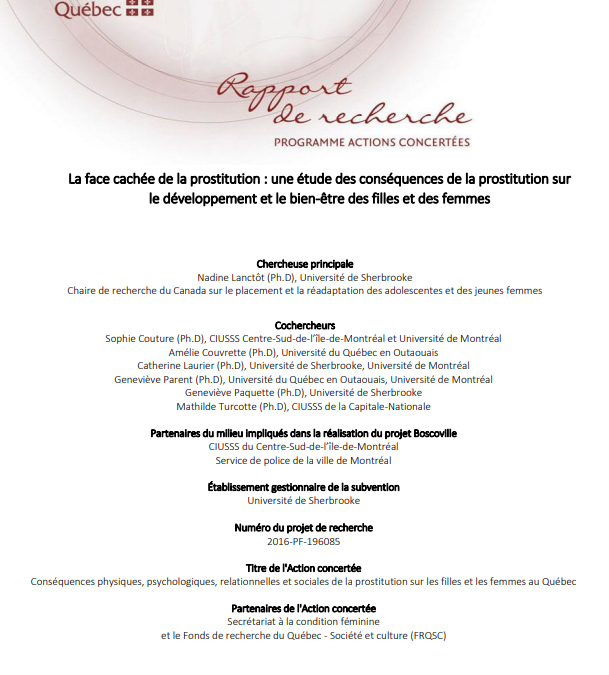 La face cachée de la prostitution : une étude des conséquences de la prostitution sur le développement et le bien-être des filles et des femmes