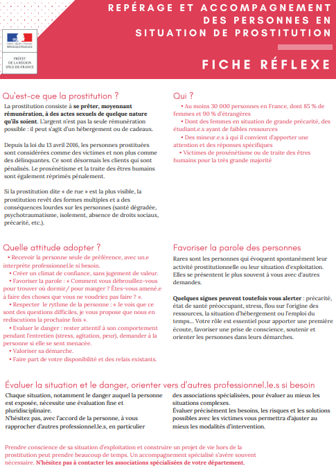 Repérage et accompagnement des personnes en situation de prostitution – Fiche réflexe n°75