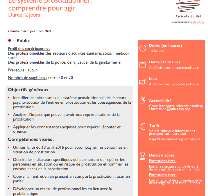 Formations Amicale du Nid – prostitution