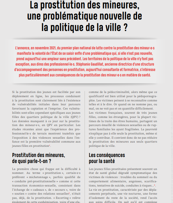 La prostitution des mineures, une problématique nouvelle de la politique de la ville ?