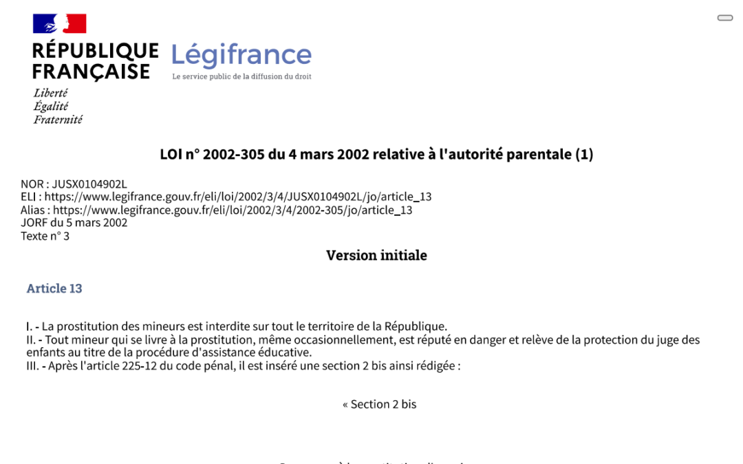 Article 13 de la Loi 2002-35 du 4 mars 2002 relative à l’autorité parentale