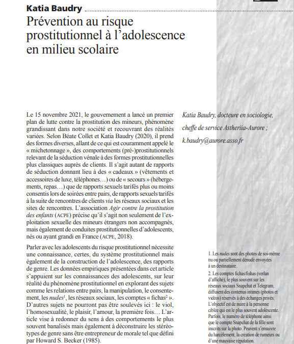 Prévention au risque prostitutionnel à l’adolescence en milieu scolaire