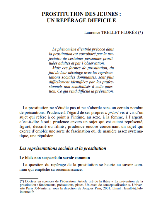 Prostitution des jeunes : Un repérage difficile