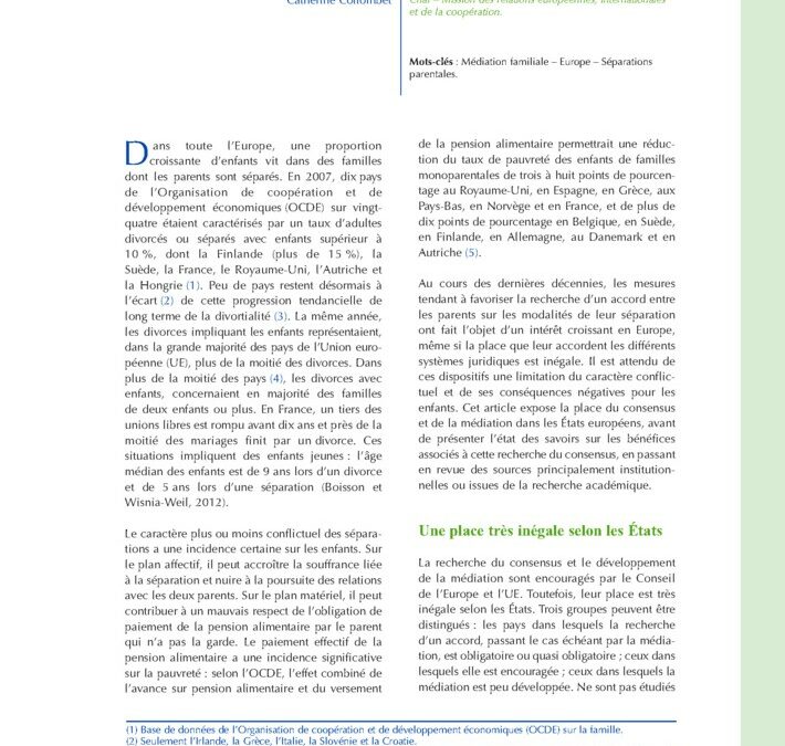 “Consensus et médiation dans les séparations parentales en Europe”
