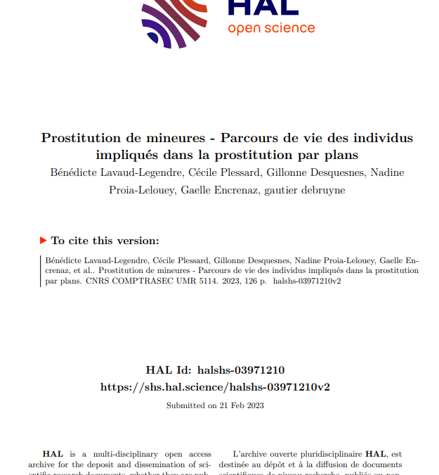 Prostitution de mineures – Parcours de vie des individus impliqués dans la prostitution par plans