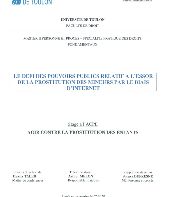 Le défi des pouvoirs publics relatif à l’essor de la prostitution des mineurs par le biais d’internet (Mémoire Master)