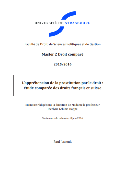 L’appréhension de la prostitution par le droit : étude comparée des droits français et suisse