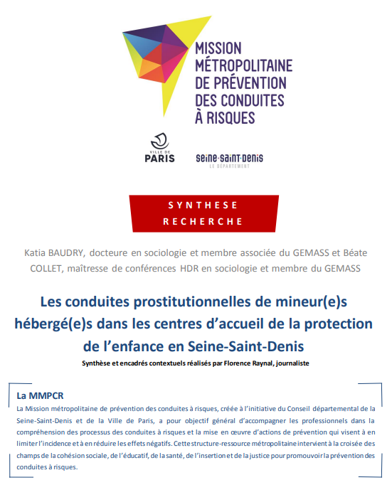 Les conduites prostitutionnelles de mineur(e)s hébergé(e)s dans les centres d’accueil de la protection de l’enfance en Seine-Saint-Denis (Synthèse de recherche)