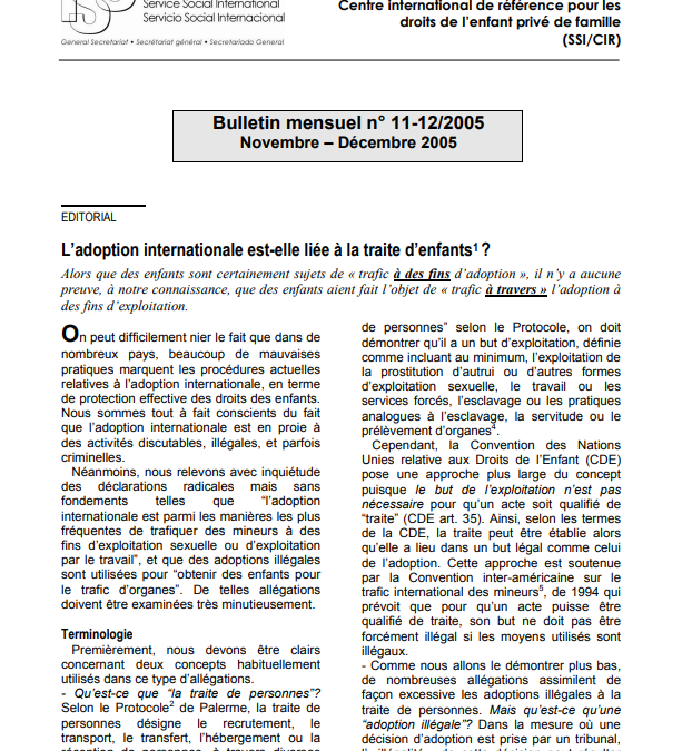 L’adoption internationale est-elle liée à la traite d’enfants?
