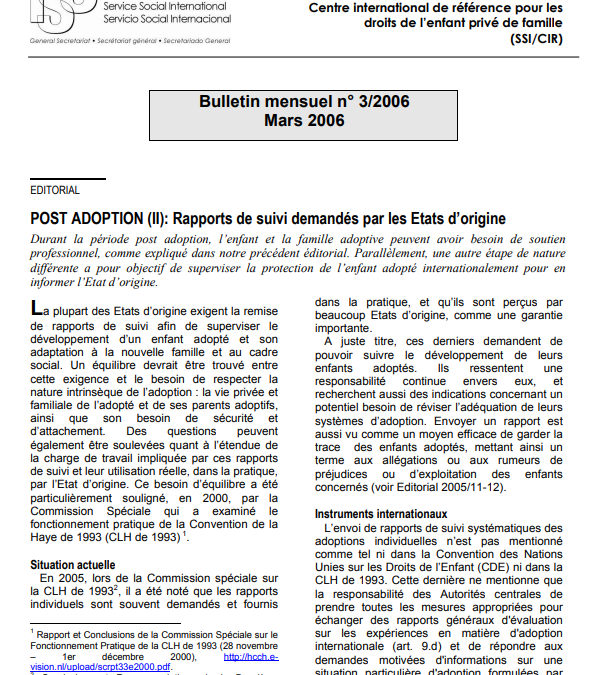 POST ADOPTION (II): Rapports de suivi demandés par les Etats d’origine