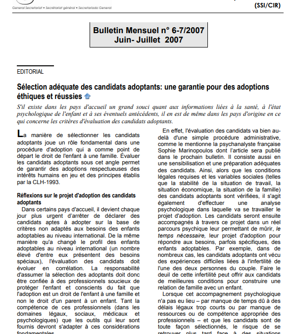 Sélection adéquate des candidats adoptants: une garantie pour des adoptions éthiques et réussies