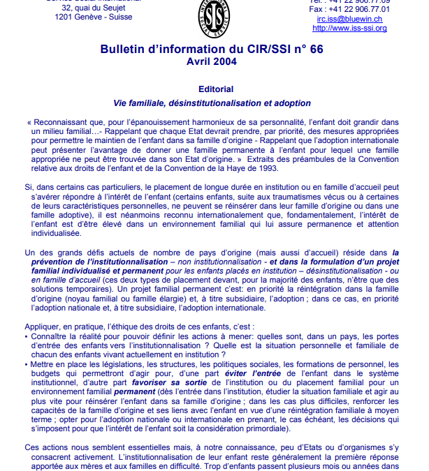 Vie familiale, désinstitutionalisation et adoption