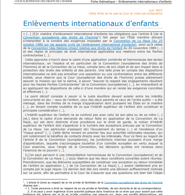 Fiche thématique – Enlèvements internationaux d&rsquo;enfants