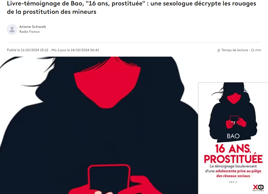 Livre-témoignage de Bao, « 16 ans, prostituée » : une sexologue décrypte les rouages de la prostitution des mineurs