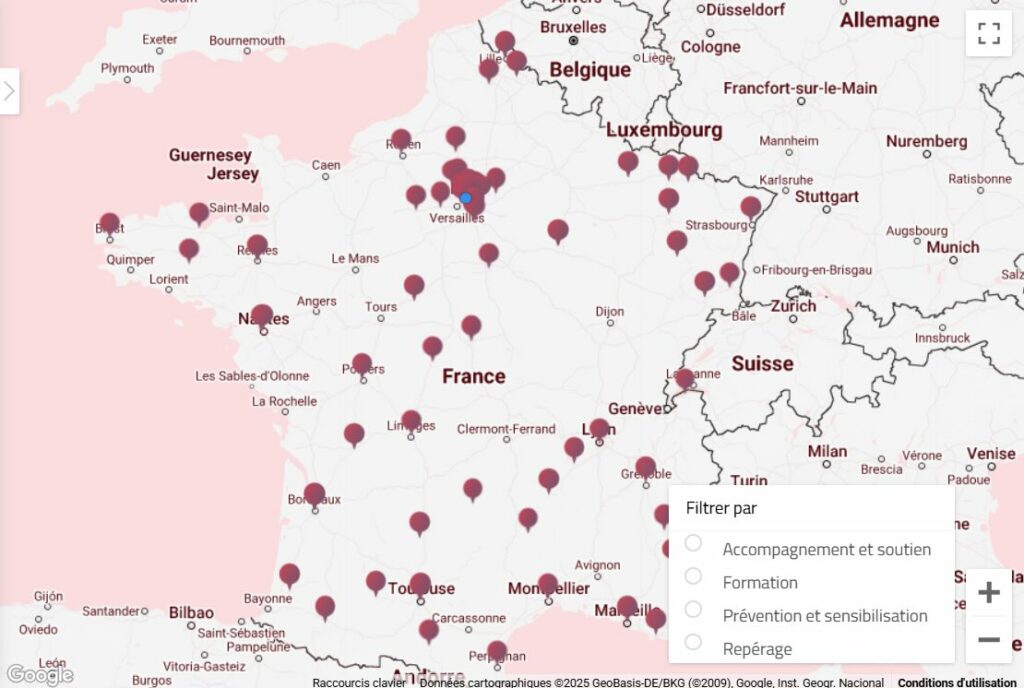 Carte nationale des acteurs mobilisés dans la lutte contre l'exploitation sexuelle des mineurs