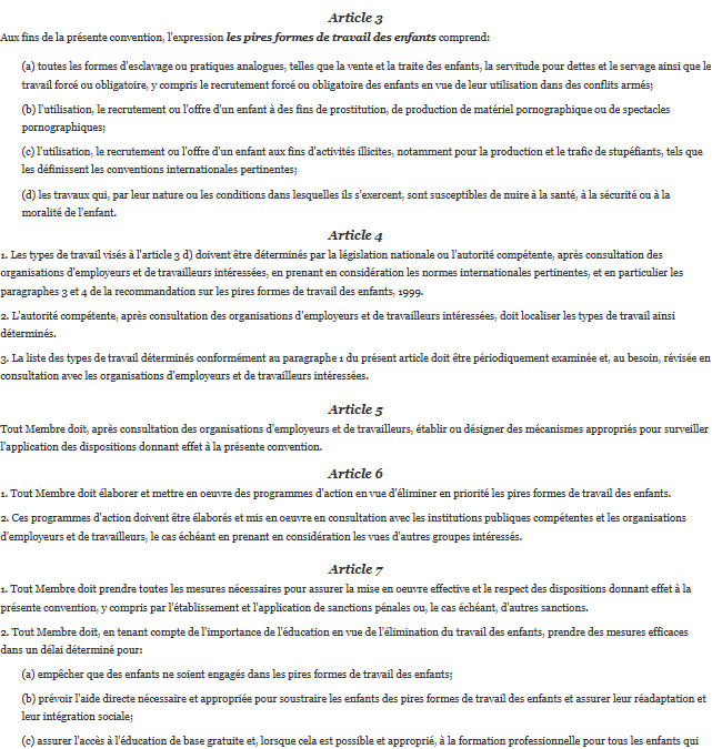 Convention n° 182 sur les pires formes de travail des enfants