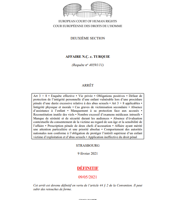 Cour européenne des droits de l’homme, Arrêt N.Ç. c. Turquie