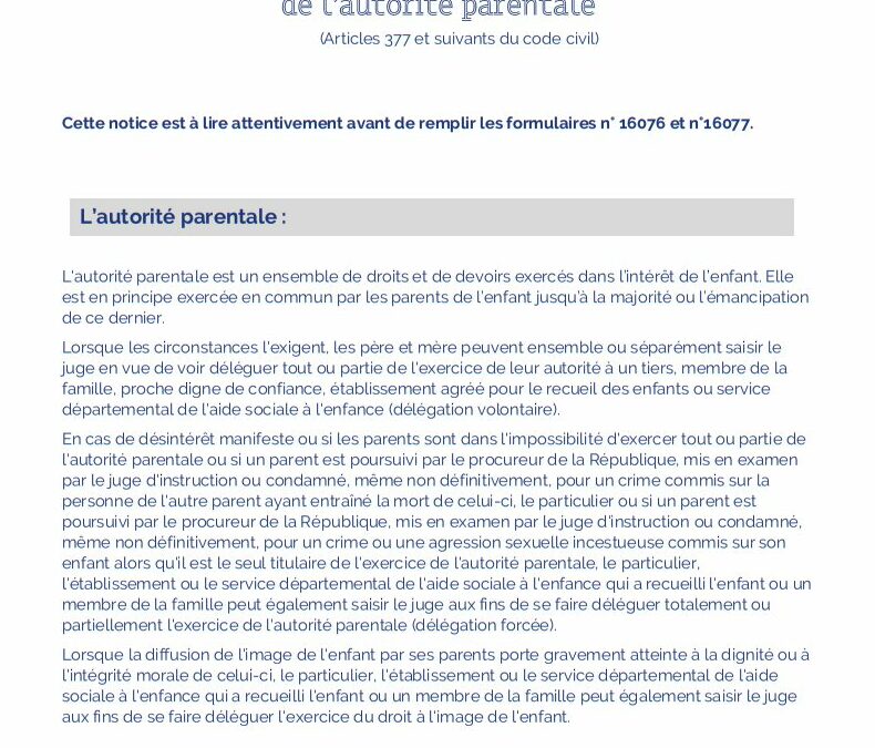 Notice – Requête en vue de la délégation de l&rsquo;autorité parentale