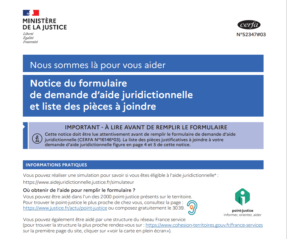 Notice Du Formulaire De Demande D aide Juridictionnelle Et Liste Des Notice Du Formulaire De Demande D aide Juridictionnelle Et Liste Des