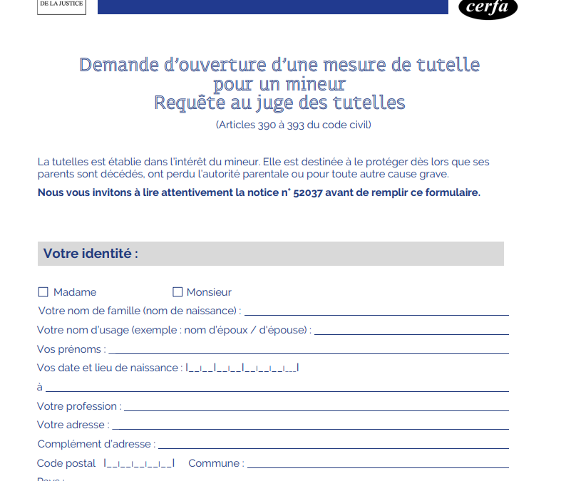 Demande d&rsquo;ouverture d&rsquo;une mesure de tutelle pour un mineur – Requête au juge des tutelles