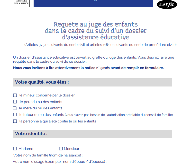 Requête au juge des enfants dans le cadre du suivi d&rsquo;un dossier d&rsquo;assistance éducative